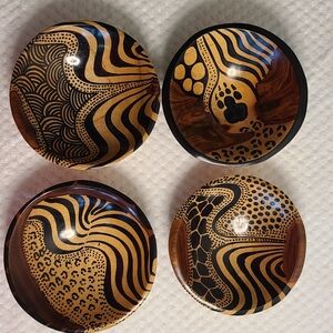 Hand-Painted Wood Decorative Bowls - Black & Natural Brown